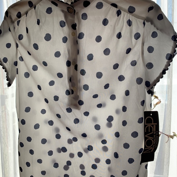 New Vintage Blouse White/Navy Polka Dots S/M - Picture 6 of 16